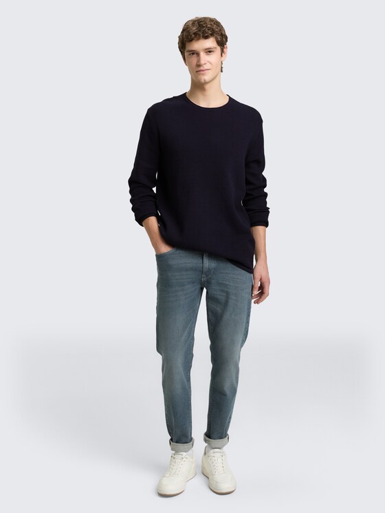 Knitted cotton sweater by Denim Male, sky captain blue