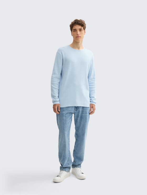 Knitted cotton sweater by Denim Male, Light Metal Blue