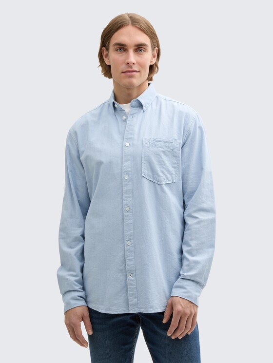 Regular fit overhemd met borstzak door Men, light blue chambray