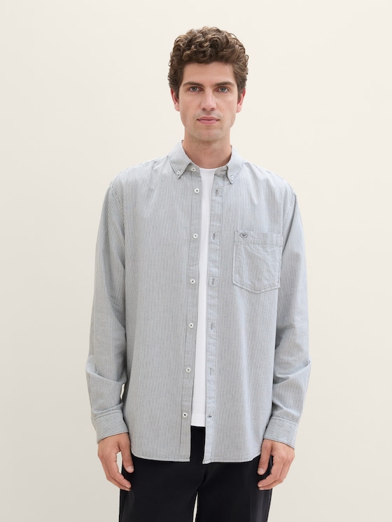 Regular fit overhemd met borstzak door Men, white navy stripe