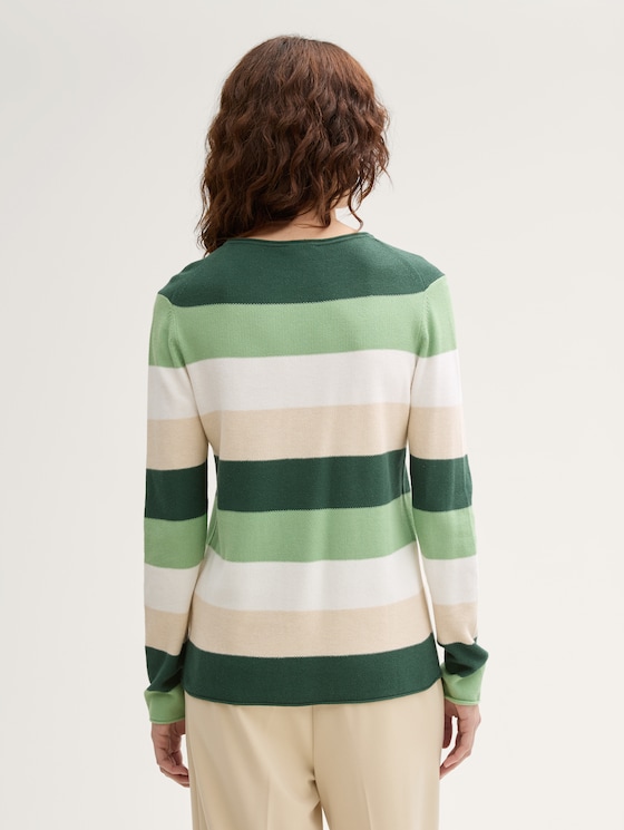 simple sweatshirt by Women, green beige block stripe
