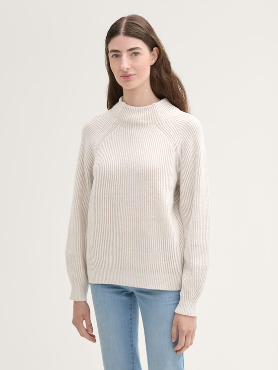 Gerippter Pullover mit Stehkragen von Women, dusty beige rib structure