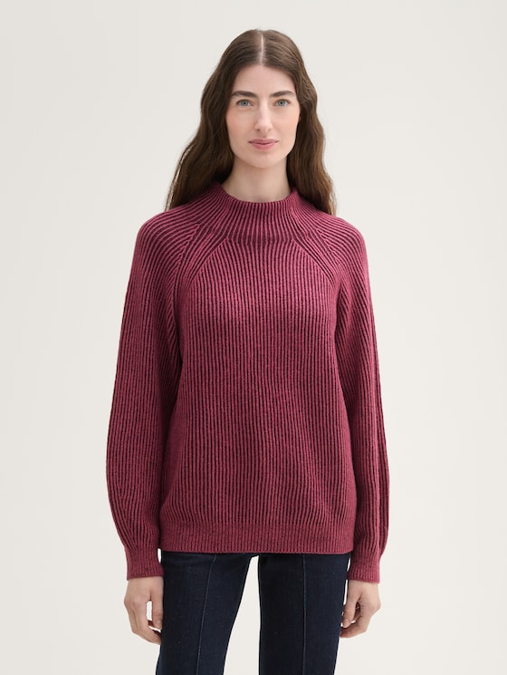 Gerippter Pullover mit Stehkragen von Women, blackberry rib structure