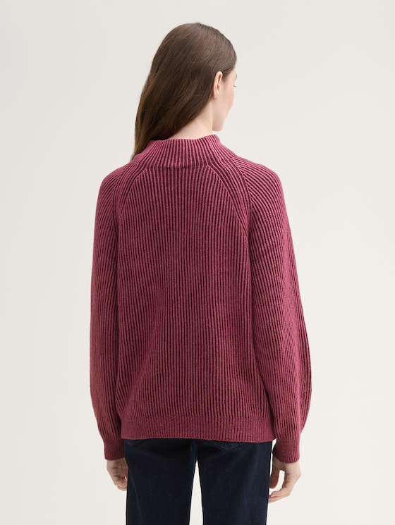 Ribbed sweater with a stand-up collar by Women, blackberry rib structure