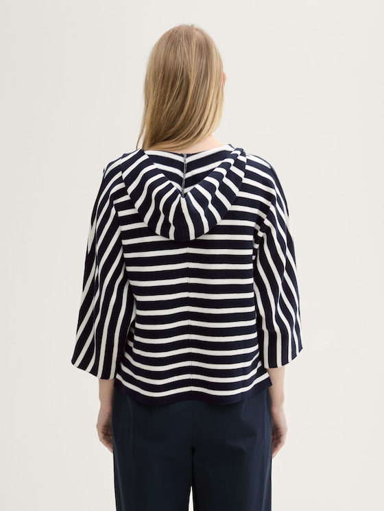 Loose fit gebreide trui met capuchon door Women, navy white knit stripe