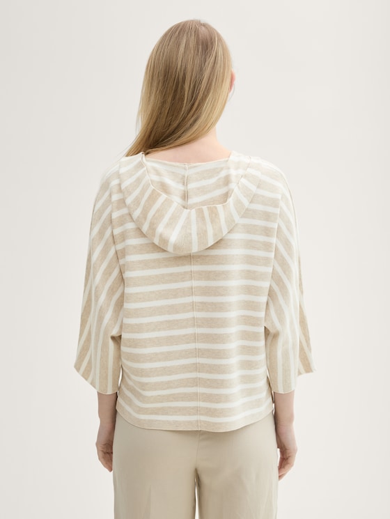 Loose fit gebreide trui met capuchon door Women, beige melange knit stripe