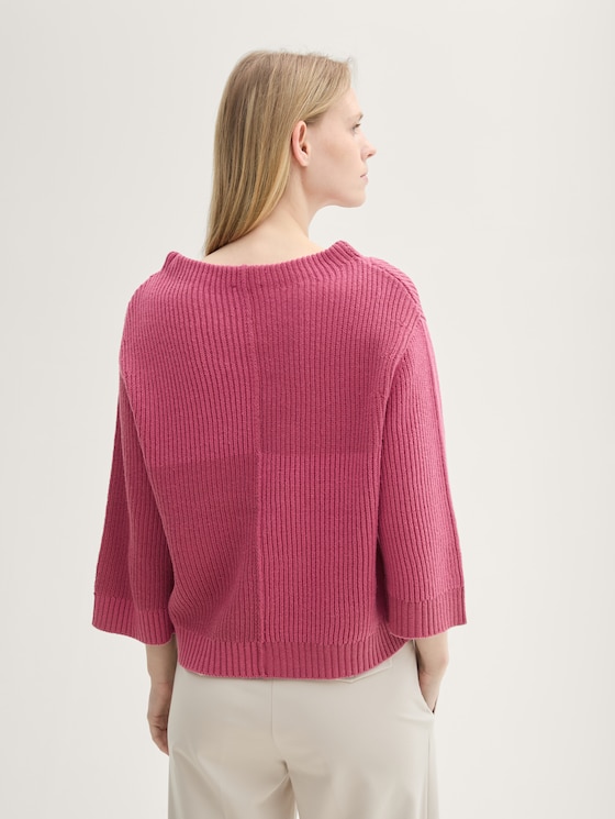 Gestrickter Pullover mit 3/4 Arm von Women, pink patched rib knit