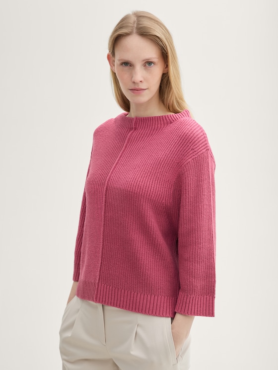 Gestrickter Pullover mit 3/4 Arm von Women, pink patched rib knit