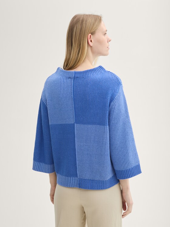 Gestrickter Pullover mit 3/4 Arm von Women, calm blue patched rib knit