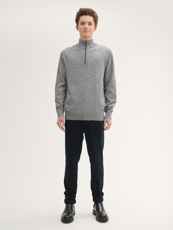 Basic knit troyer by Denim Male, navy white mouline