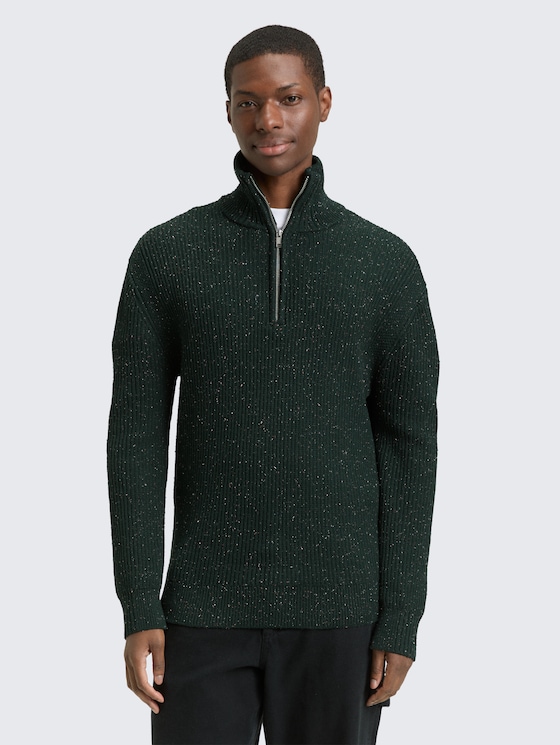Troyer Strickpullover aus Noppengarn von Denim Male, green colorful neps