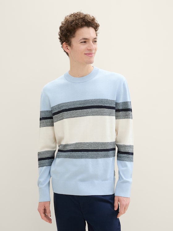 Knitted sweater with block stripes by Denim Male, kentucky blue white colorblock