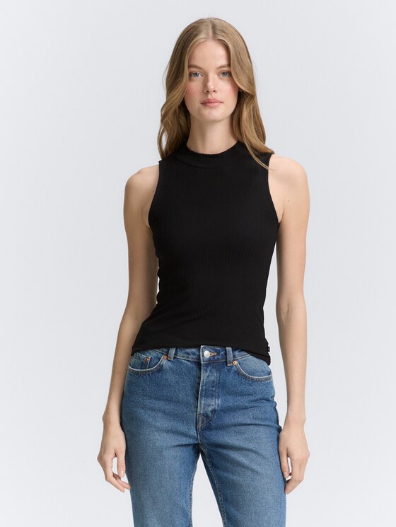 Ripp Top mit Stehkragen von Denim Female, deep black