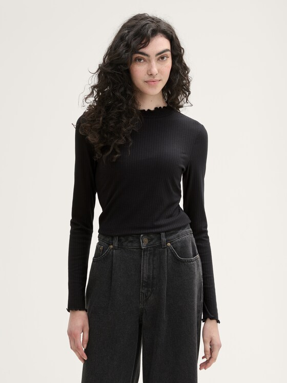 Langarmshirt mit Rippstruktur von Denim Female, deep black