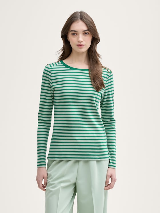 Long-sleeved shirt in a striped pattern by Denim Female, tonal green stripe