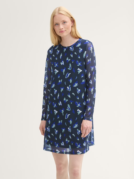 Minijurk van gaas met patroon door Denim Female, abstract navy floral print
