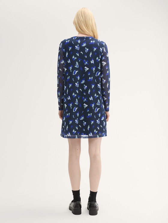 Patterned mesh mini dress by Denim Female, abstract navy floral print