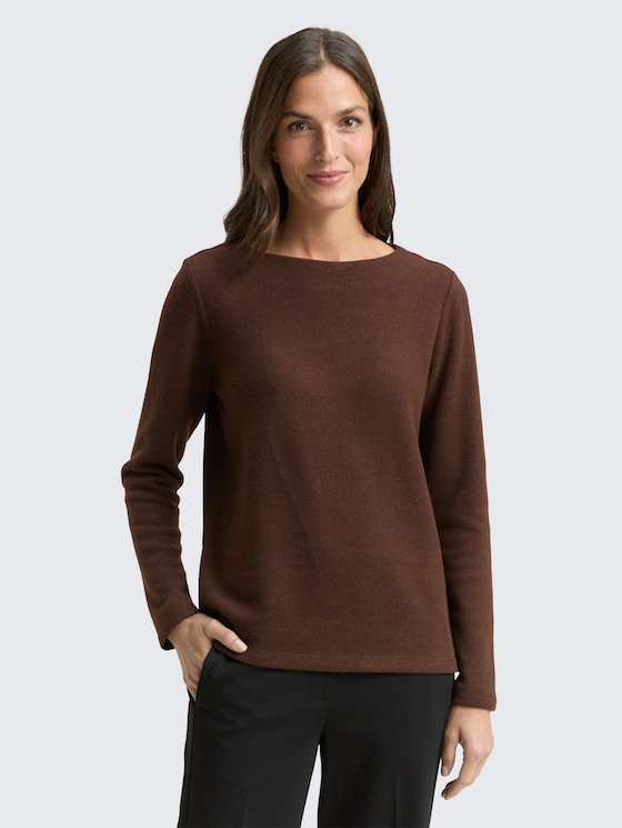 Soft-Touch Sweatshirt mit Knopf-Details von Women, dark pecan brown melange