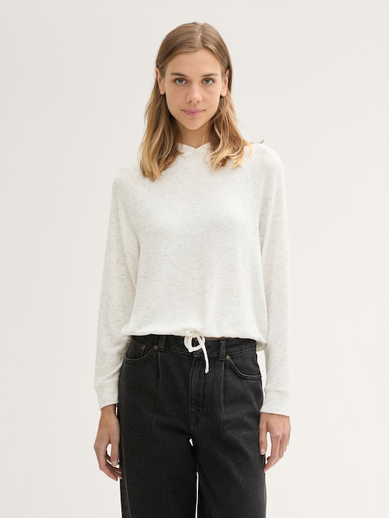 Jersey hoodie in gemêleerde look door Denim Female, Marble Beige Melange