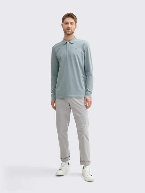 Long-sleeved piqué polo shirt by Men, grey mint