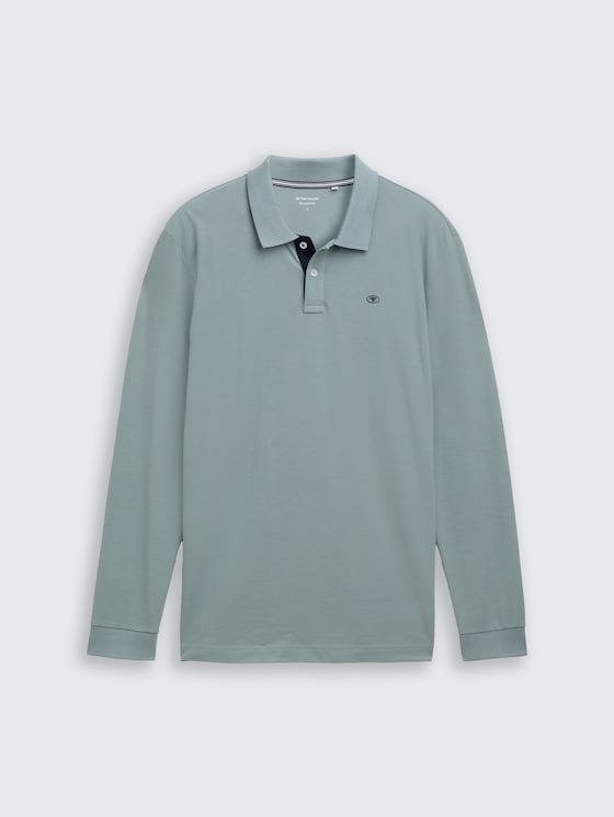 Long-sleeved piqué polo shirt in green by Tom Tailor
