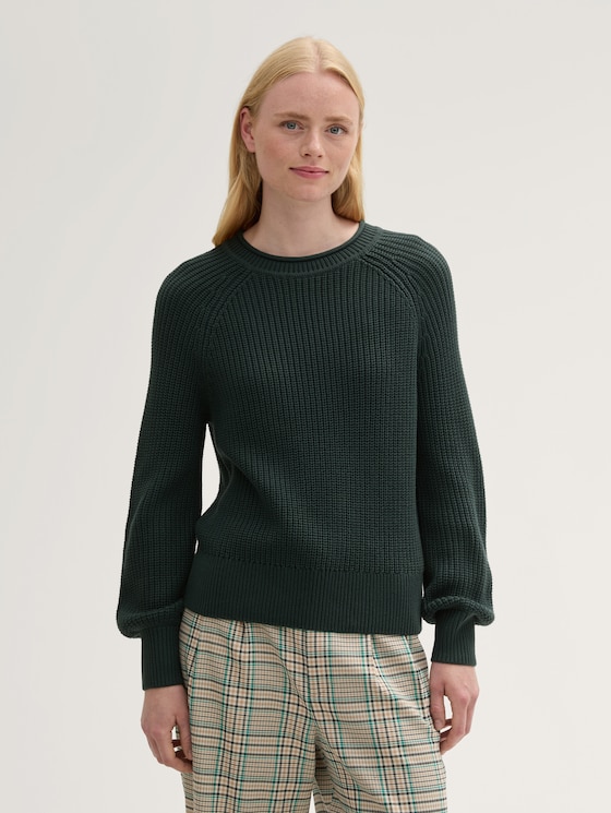 Strickpullover mit leichten Ballonärmeln von Denim Female, Dark Gable Green