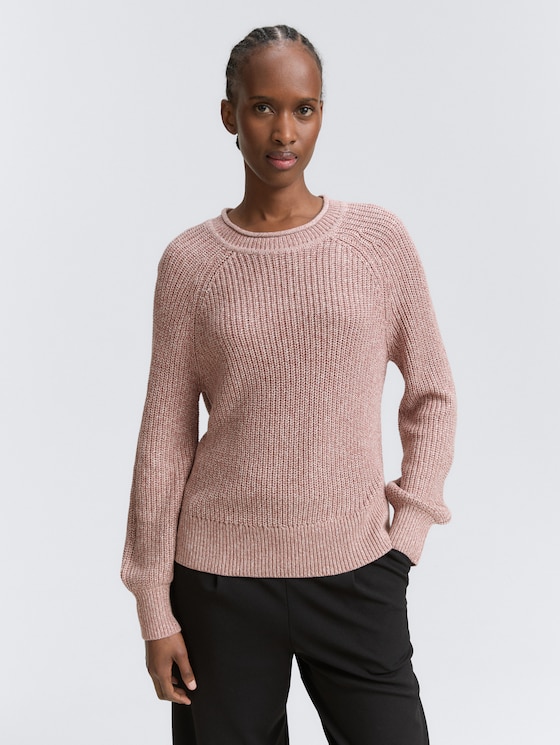 Strickpullover mit leichten Ballonärmeln von Denim Female, Antique Rose Melange