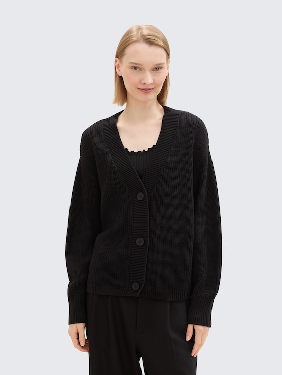 Cardigan with V-neck in black by Tom Tailor