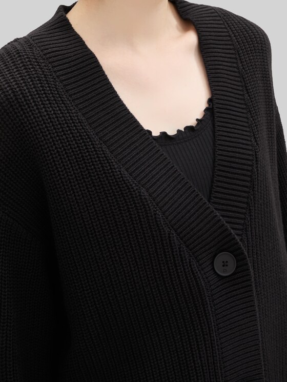 Cardigan with V-neck in black by Tom Tailor