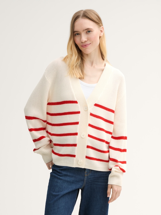 Cardigan mit V-Ausschnitt von Denim Female, placed white red stripe
