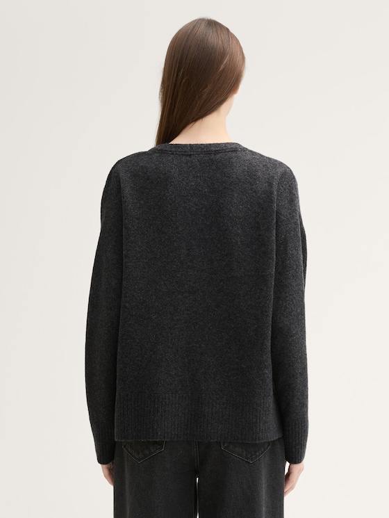 Relaxed fit V-neck knit sweater by Denim Female, Shale Grey Melange