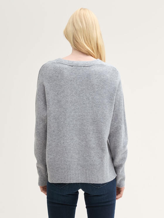 Relaxed fit V-neck knit sweater by Denim Female, Cement Grey Mélange