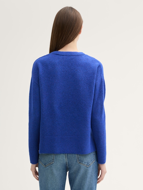 Relaxed fit V-neck knit sweater by Denim Female, anemone blue melange