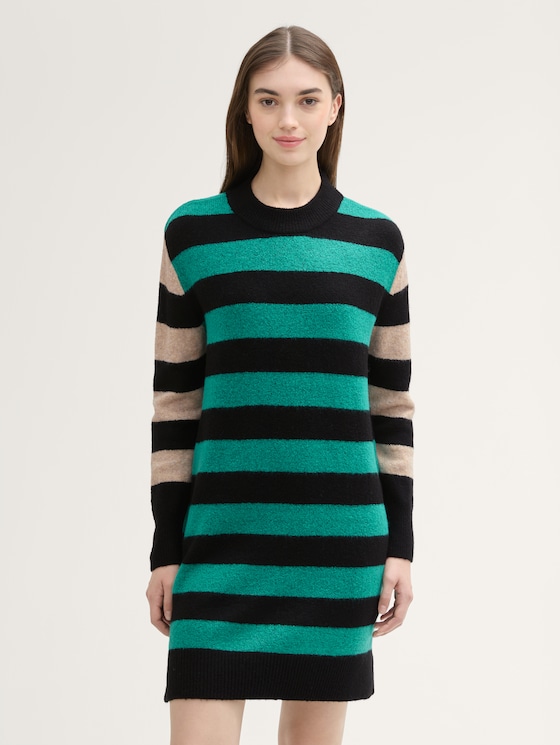 Mini Strickkleid mit Streifenmuster von Denim Female, green black stripe