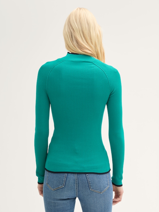 Tight Fit Ripp Pullover mit Stehkragen von Denim Female, jade green