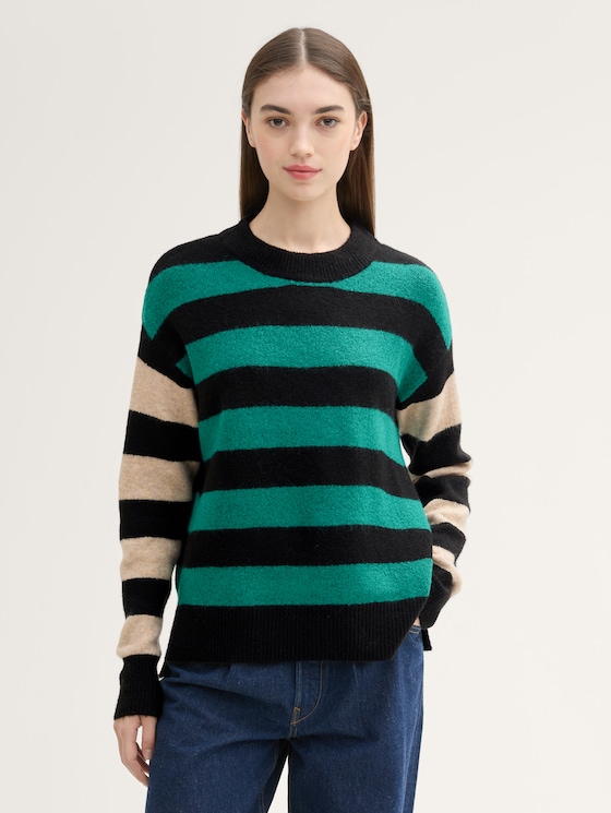 Pull en maille rayé par Denim Female, green black stripe