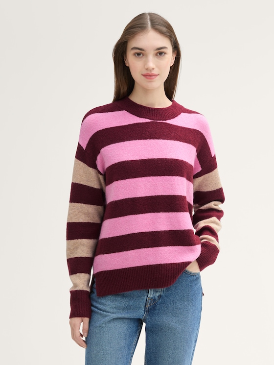 Pull en maille rayé par Denim Female, dark red pink stripe