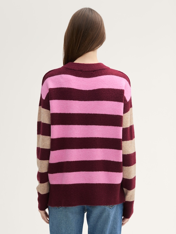 Gestreifter Strick Pullover von Denim Female, dark red pink stripe