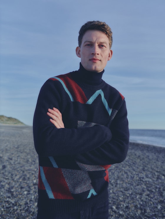 Knitted sweater with a Christmas pattern by Men, navy red big element design