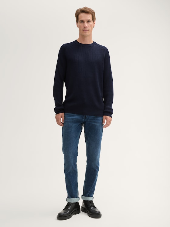 Strickpullover mit weichem Wollanteil von Men, Knitted Navy Melange