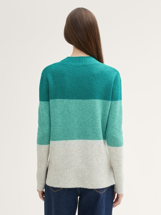Knitted sweater with colour blocking by Denim Female, green beige colorblock