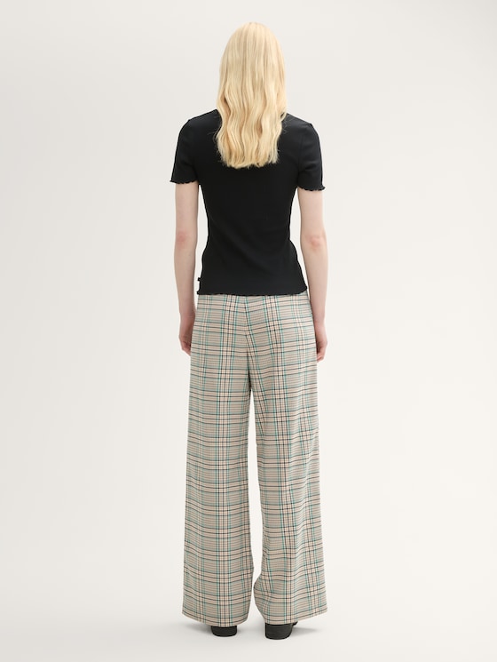 Wide Leg Hose mit Karomuster von Denim Female, beige green check