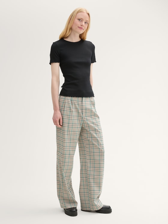 Wide Leg-broek met ruitpatroon door Denim Female, beige green check