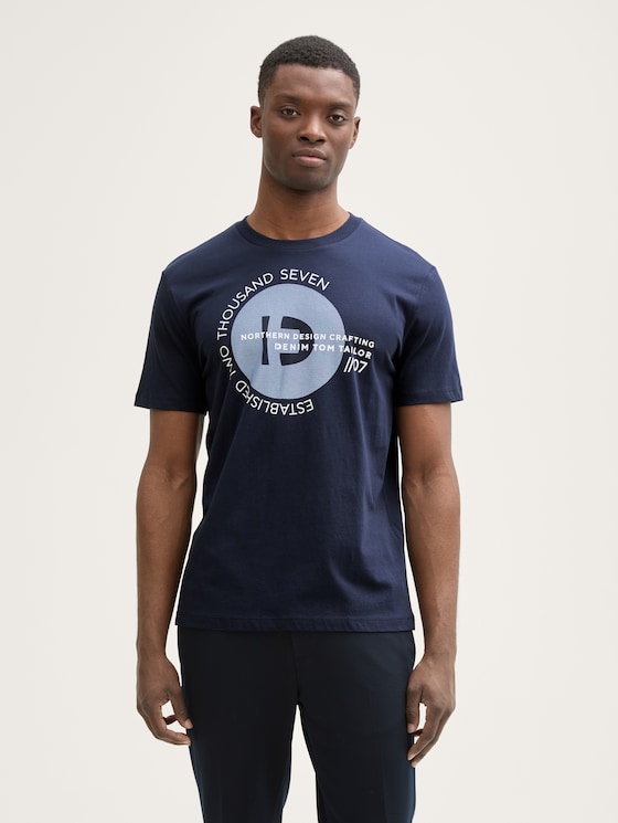 Basic T-shirt met logoprint door Tom Tailor