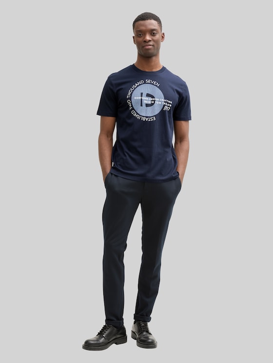 Basic T-shirt with logo print in blue by Tom Tailor