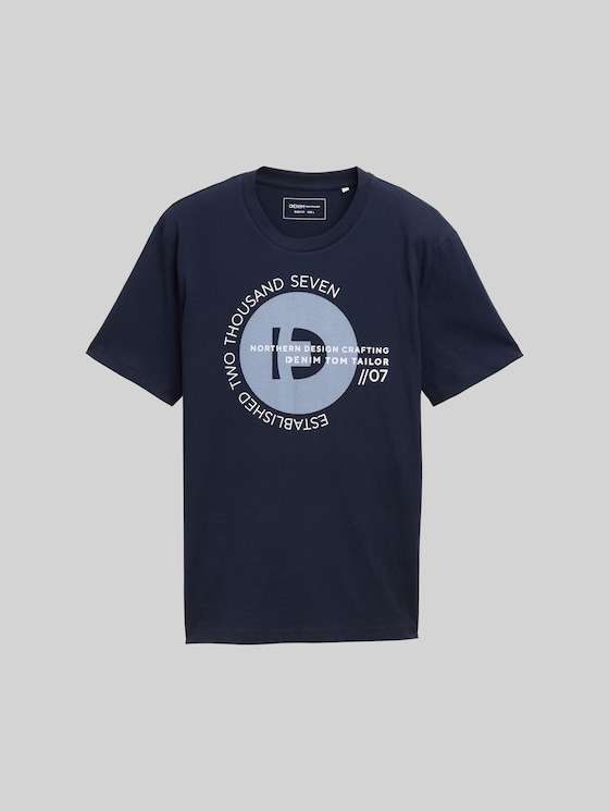 Basic T-shirt with logo print in blue by Tom Tailor