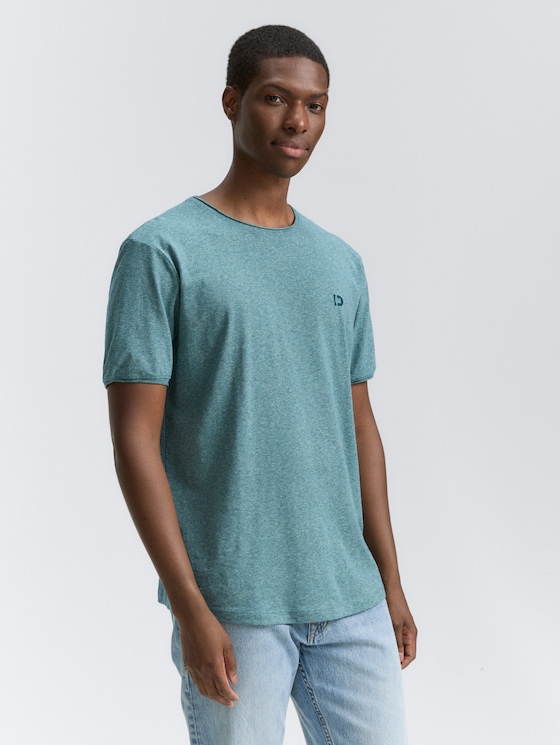 T-Shirt in Melange Optik von Denim Male, deep pond green mix melange