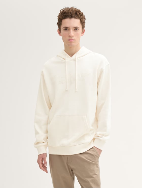 Hoodie met geborduurd logo door Denim Male, Gardenia White