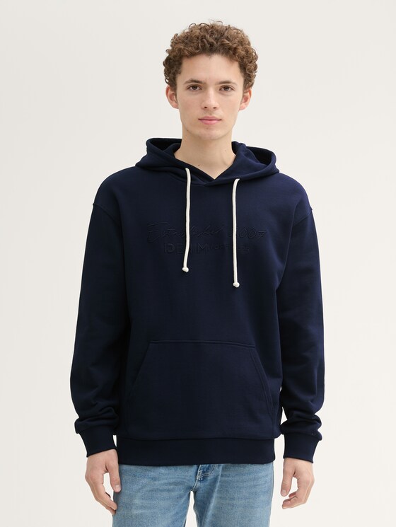 Hoodie met geborduurd logo door Denim Male, sky captain blue