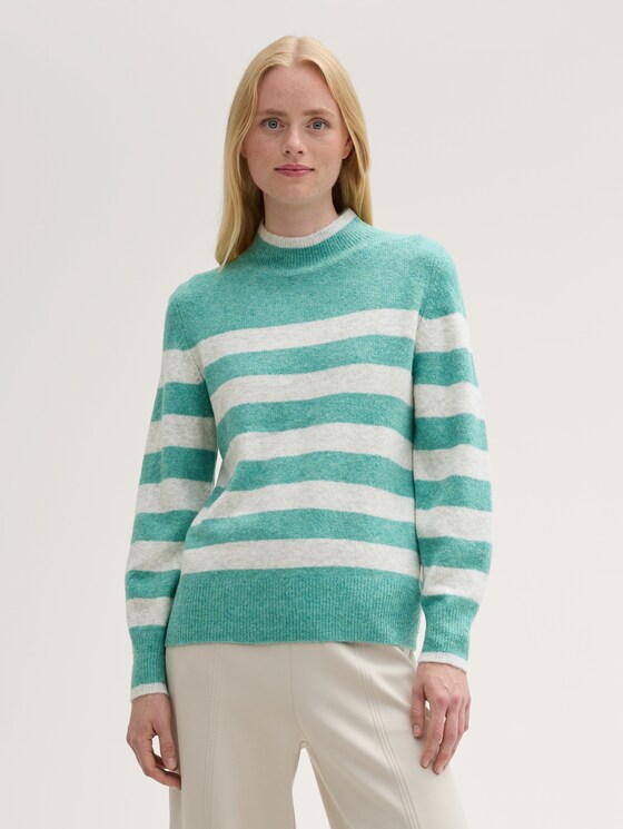 Cosy Strickpullover mit Streifenmuster von Denim Female, green beige stripe